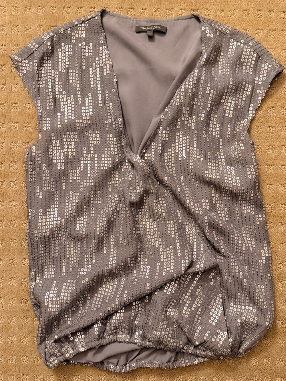 Michael Stars Silver Sequin Sleeveless Wrap Blouse S